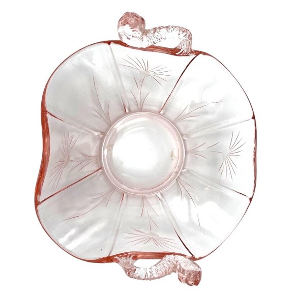 Fenton Candy Dishes 2 Items Dolphin Handles 1930s Pink Depression Cut Glass Hand - Picture 7 of 16